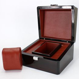 Jewellery Pouches High Grade Fashion Glossy Lacquered Wooden Watch Display Case Organiser Luxury Box With PU Leather Interior