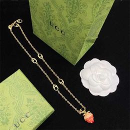 2023 Jewellery Double Strawberry Drip Gum Brass Necklace Temperament Trend Minority Sweater Chain