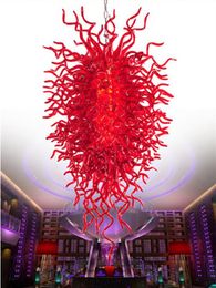 Decorative Lights for Restaurant Red Pendant Lamps Big Size Hand Blown Glass Crystal Chandeliers Lighting 48 or 60 Inches