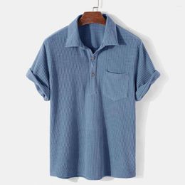 Men's Casual Shirts Men's Fleece Short Sleeve Shirt Streetwear Pure Colour Cardigan Button Lapel Pocket Bubble Cheque 2022 Summer