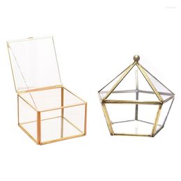 Jewelry Pouches Glass Ring Box Wedding Case Immortal Flower Cover & Square Opening Geometry Garden Boxs Mirror Jewel