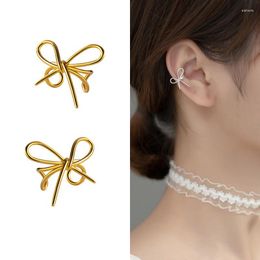 Backs Earrings CAN12 Real 925 Sterling Silver Hollow Bowknot Ear Cuff Wraps Non-Pierced Cartilage For Women Hypoallergenic Jewellery