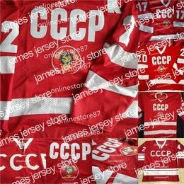 College Hockey Wears Nik1 Fetisov #2 USSR CCCP Russian Hockey JerseyS Vladislav Tretiak #20 Kharlamov #17 Replica Russia embroidered retro ice jersey
