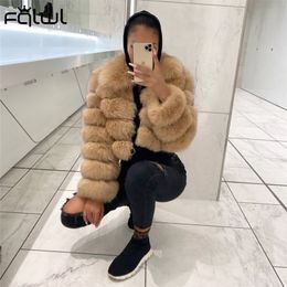Women's Fur Faux FQLWL Casual White Black Fluffy Fall Winter Coat Jacket Long Sleeve Cropped Puffer For Outwear 221122