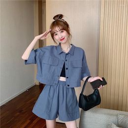 Women's Tracksuits 2022 Womens Summer Style Net Celebrity Fashion Western Reduced Age And Thin Overalls Shirt Shorts Two-Pieces Ladies Suits