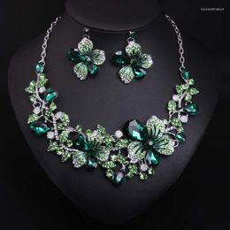 Pendant Necklaces European And American Brands Colour Flower Crystal Necklace Earrings Set Fashion Exaggerated Women's Party Jewellery