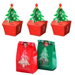 Gift Wrap 1set Tree Shape Christmas Candy Box Red Green Bags Cookie Packages For Merry DIY Party Home Decorations