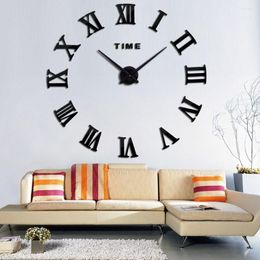 Wall Clocks 3D Acrylic Sticker Clock Large Roman Numerals Mirror Surface Home Office DIY Living Room Decor
