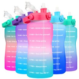 Water Bottles Quifit Half Gallon 2L Bottle with Straw 2 Litre Large Capacity Tritan BPA Free Motivational Quote Time Marker 2000ml Jug 221122