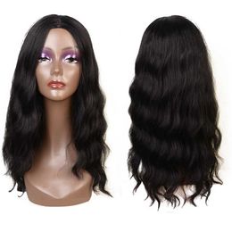 Synthetic Wigs Hot selling wig fashion daily long hair big wave curly natural black high temperature silk set 221122