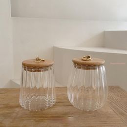 Storage Bottles Retro Japanese Style Striped Glass Sealed Jar Coffee Bean Dried Fruit Tank Room Decoration Ornaments