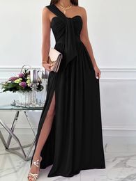 Casual Dresses Summer Slit Cutout Maxi Party Elegant One Shoulder Solid Colour Backles Long Wedding Evening Sexy Robe 221121