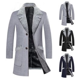 Men's Trench Coats Fashion Men Coats Autumn Winter British Large Size Streetwear Overcoat Fur Collar Coat Male Woollen Coat Outwear Cardigan 221121