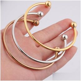 Bangle Stainless Steel Open Cuff Bangle Adjusbale Double Bead Bracelets For Women Girls Fashion Bangles Jewelry Gifts Drop Delivery Dhsa4