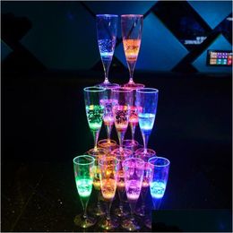 Other Drinkware Led Wine Champagne Flute Glasses Water Drinkware Liquid Activated Flashing Lightup Cups Accessories Kitchen Decorati Dhztf