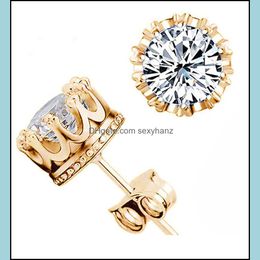 Stud Women Crown Diamond Earrings Stud Sier Plated In Two Colors Fashion Lady Crystal Earring Zircon Studs Jewelry Drop Delivery Dhgfz