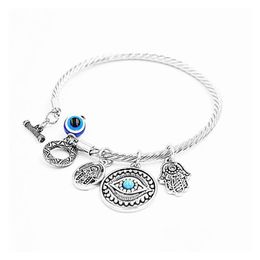 Charm Bracelets Symbol Evil Eye Charm Bracelets For Women Girls Turkish Lucky Blue Eyes Fatima Hand Bracelet Fashion Bangle Jewellery Dhnih