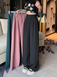 Women's Pants Capris Jielur Summer Elastic Waist Suit Women Office Lady Fashion Casual Straight Slim Loose Trousers Woman Pink Black 221122