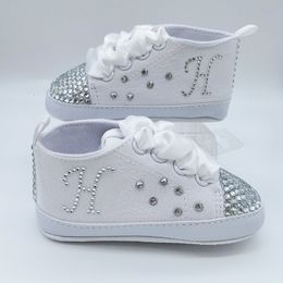 First Walkers Initials Diamond Custom Design Baby Toddler Shoes Full White Christening Infants born Lace-up 221122