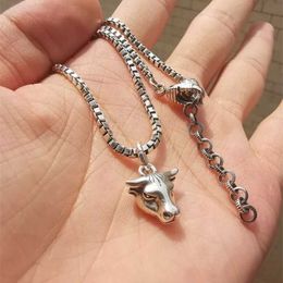 2023 Jewelry Head Necklace Sterling Silver Chinese Zodiac Long Men's Ox Pendant