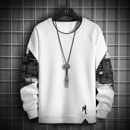 Hoodies Men Harajuku Casual Hip Hop Sweatshirt Stitching Print Male O-Neck Fashion Mens Clothing Multi Color New Top Y2211