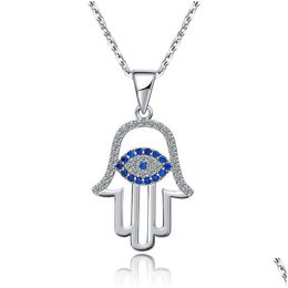 Pendant Necklaces Blue Evil Eye Hamsa Hand Necklace Third Pendant Necklaces Lucky Protection Jewelry Drop Delivery Pendants Dhmtl