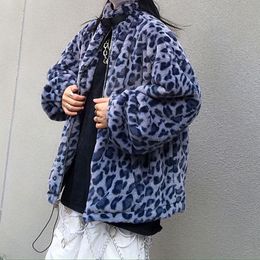 Women's Fur Faux Fur Lamb Wool Coat Women Winter Blue Leopard Faux Fur Coat Padded Jacket Korean Loose Plus Velvet Street Coat 221122