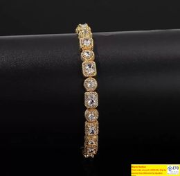 Men Square Round Mixed Diamonds Bracelet Bling Tenns Bracelet Gold Silver 8inch 8mm Simulate Dimonds Bangles Braceles