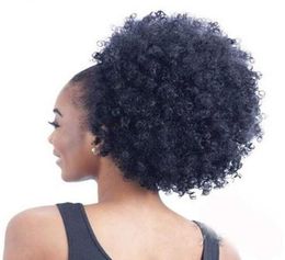 Short High Cotail Afro Puff Curly Cotail Coil Coil Extension Jet Black Indian Virgin Hair Cany coda di cavallo per donne nere 140G8157035