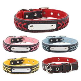 Dog Collars Leashes Dog Collars Engraving Colour Collision Perfect Leash Manual Weave Genuine Leather Comfortable Pet Neck Sleeve Dhnx1