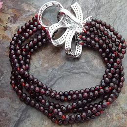 fashion Jewellery 6 Strands Natural 4mm Round Garnet Bracelet 8''