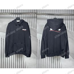 xinxinbuy Men designer Hoodie Sweatshirt destroyed Paris Sea Wave Embroidery hole women Black brown white oversize XS-2XL