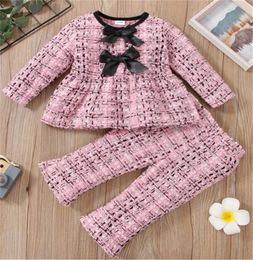 Autumn Winter Kids Girls Clothing Sets Designer Girl Baby bowknot Tops Pants 2-piece Suit Children Clothes Toddler Infant Outfit