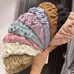 Korean Candy Solid Colour Pleated Pattern Hairbands Headband Women Girls Fashion Wide Hair Hoop Designer Hair Accessories