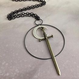 Pendant Necklaces Long Bronze Version Moon Sword Necklace Goth Fantasy Mediaeval Viking Witchy Cosplay Jewellery Mens Unisex Classical