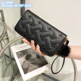 Wholesale factory ladies shoulder bag 5 colors cute fur ball long wallet sweet solid color leather mobile phone coin purse college style embroidered handbag