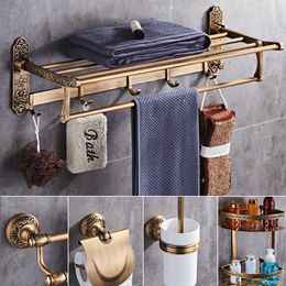 Bath Accessory Set Antique Bronze Carved Bathroom Accessories Aluminum Hardware Sets Towel Rack Paper Holder Toilet Brush