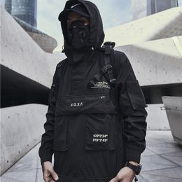 Men's Jackets Techwear Jacket for Men Spring Streetwear Black Hooded Waterproof Windbreaker 221122