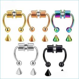 Nose Rings Studs Magnet Clip On Nose Rings Studs Gold Rainbow No Hole Anti Allergy Stainless Steel Ring Body Jewellery For Women Fas Dhny1