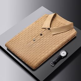 Men's Polos High End Designer Autumn Style Men's Casual Knitting Polo Shirt Solid Colour Waffle Loose Pullover Sweater Men's Thin Lapel 221122