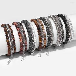Strand 3Pcs/Set Classic Copper Chain Bracelets For Men Link 4 6 MM Beads Multi-layer Bracelet Set Natural Stone Wristband Jewellery
