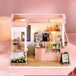 Doll House Accessories DIY 3D Assemble Handmade Dollhouse Wooden with Dustproof Cover Miniature Furniture Kit Building Kits Casa LED Toy Kid Gift 221122