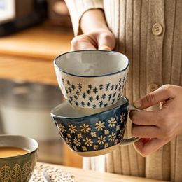 Mugs 310ml Japanese Vintage Ceramic Mug Handgrip Cup For Breakfast Milk Oatmeal Coffee Heat Resistant Office Home Drinkware Tool 221122