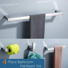 Bath Accessory Set 4-Piece Bathroom Stainless Steel Toilet Paper Holder Towel Bar Robe Hook Wall Mount Polished Finish