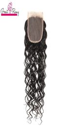 Greatremy Olada de agua Cierre de encaje 100 Remy Remy Weave Big Curly Parte 44 Cierre de encaje superior Color de color natural DY7636803