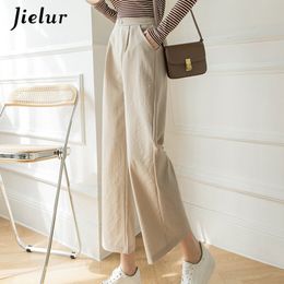 Women's Pants Capris Jielur Fashion Wide Leg Women Cotton Linen High Waist Solid Colour Pockets Black Khaki Trousers S-XXL Spring 221122