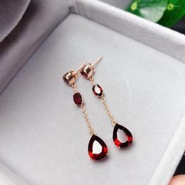 Stud Earrings Exquisite Garnet Gem Girl Silver Ornament Water Drop Natural 925 Sterling Birthday Party Gift