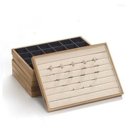 Jewellery Pouches Bamboo Velvet Stackable Neckalce Display Tray Grid Bangle Organiser Ring For Store Storage Exhibit