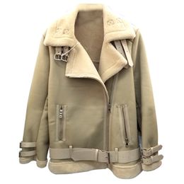 Womens Leather Faux Plus Size S To 3XL 4XL Women Jacket Fur Winter Locomotive Warm Thick Sheepskin Shearing Suede Coat 221122