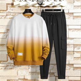 Men's Hoodies Sweatshirts Winter Men's High Quality Gradient Fashion Casual Long Sleeve Sweater Set Men's Round Neck Sportswear 221122